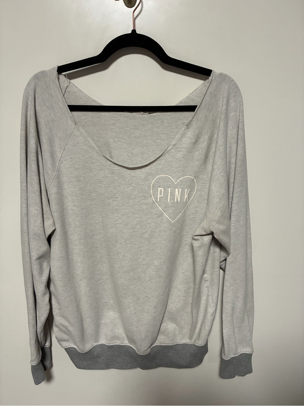 PINK Victoria's Secret Oversized Light Gray Scoop Neck Pullover XL